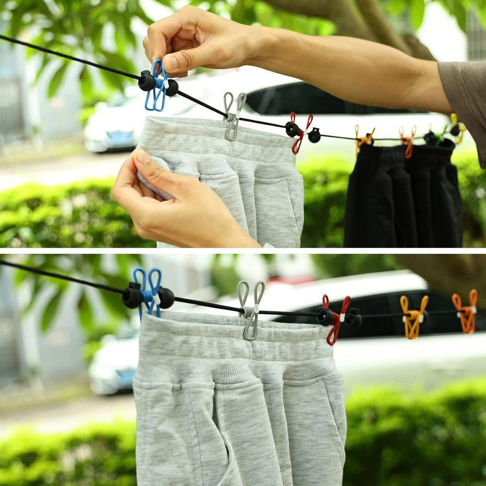 Retractable Clothesline with 12 Clothespins for Laundry Drying Camping Essentials