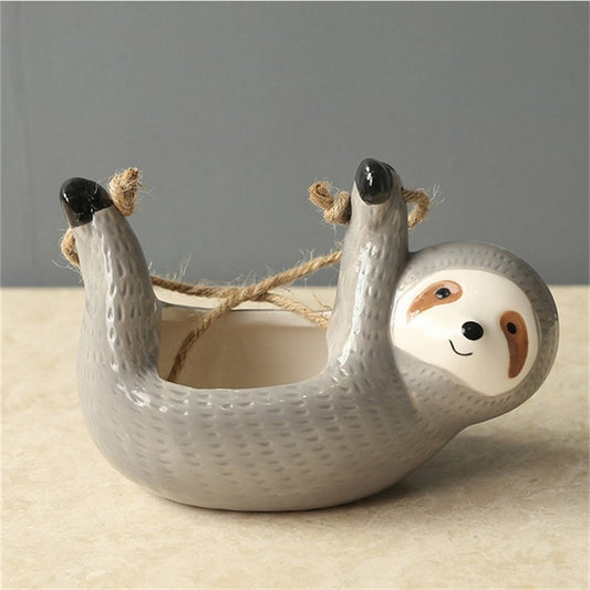 Sloth Hanging Planters Pots Cute Wall Planter Succulent Air Plants Cactus Ceramic Flower Pot-Gray