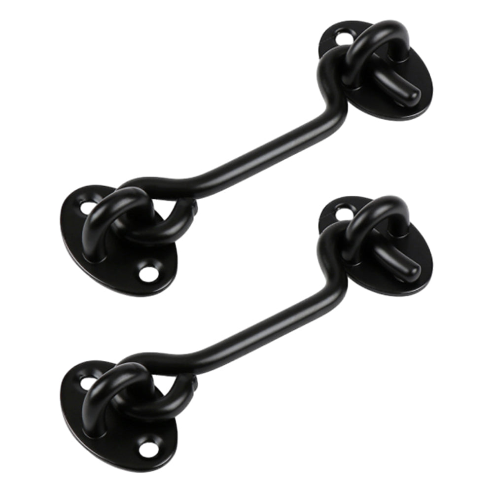 2Pcs Set Window Barn Door Latch Cabin Hook and Eye Brass Gate Shed Lock Black