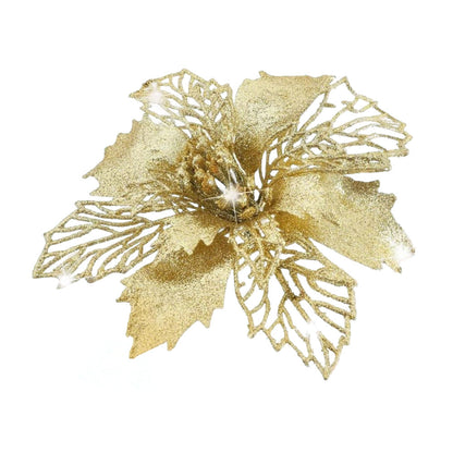 24Pcs Artificial Flowers Christmas Tree Ornaments for Wreath Fireplace Stairs Decor Gold