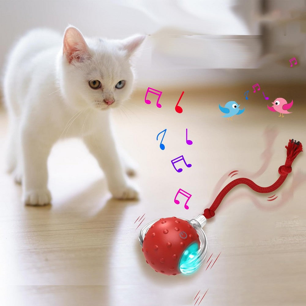 Interactive Cat Toys Balls with Birdsong 360-degree Smart Automatic Rolling Ball-Red