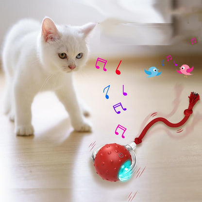 Interactive Cat Toys Balls with Birdsong 360-degree Smart Automatic Rolling Ball-Red
