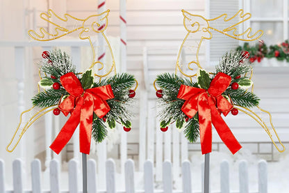 2Pcs 30LED Outdoor Christmas Reindeer Lights Garden Stake Lights Lawn Yard Metal Decorations Battery Powered Xmas Warm Light