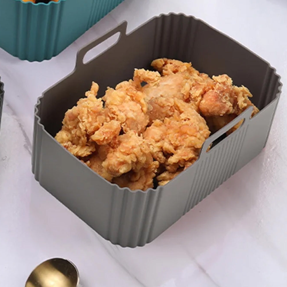 Reusable Silicone Air Fryer Liner ââ‚?Non-Stick Dual Basket & Easy Clean Grey
