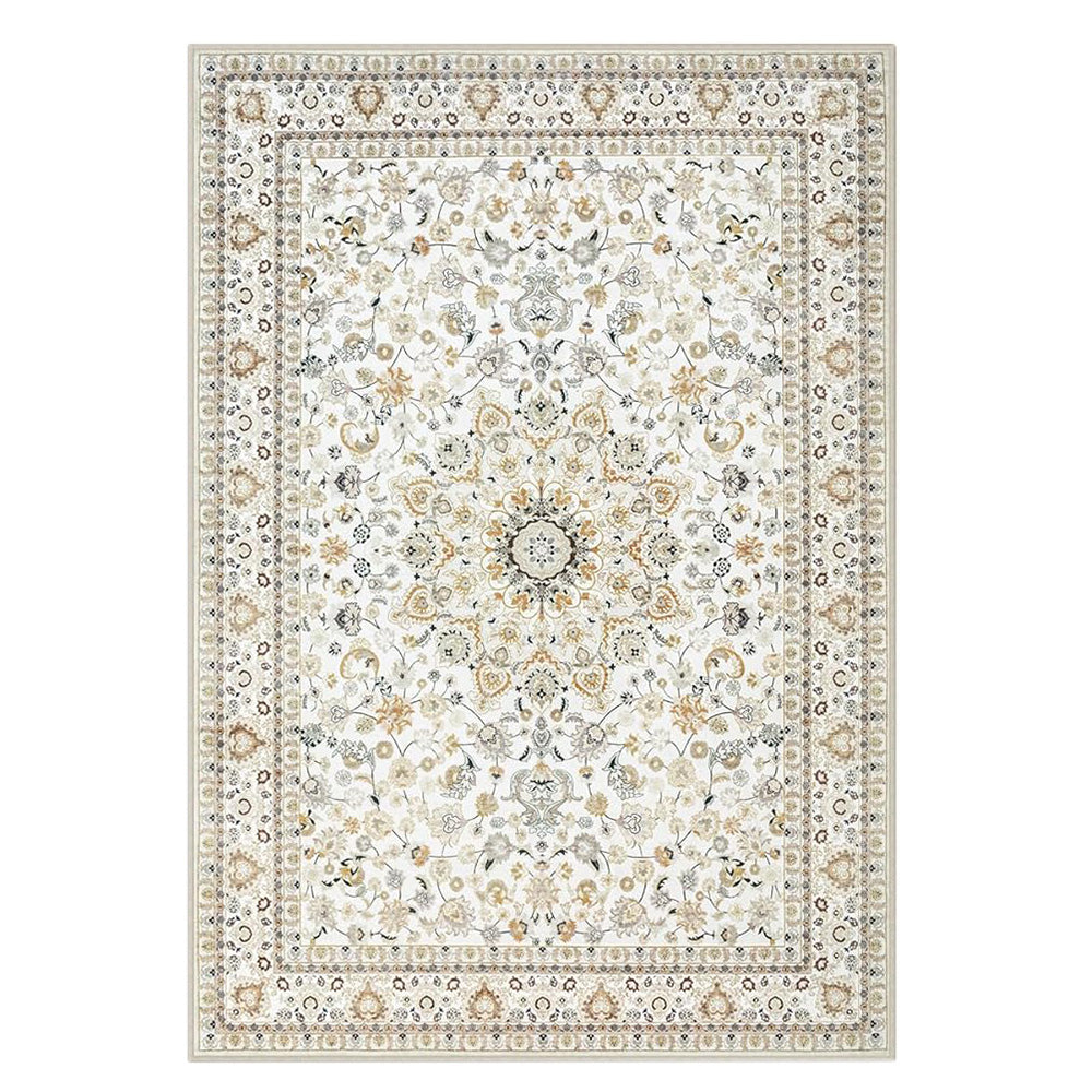 Crystal Velvet Vintage Boho Rug Non-Slip Floor Carpet for Bedroom Dining Room-White