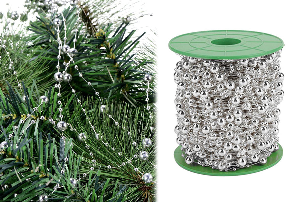 DIY Decor Christmas Tree Artificial Pearls Chain Plastic Bead Roll String-Silver