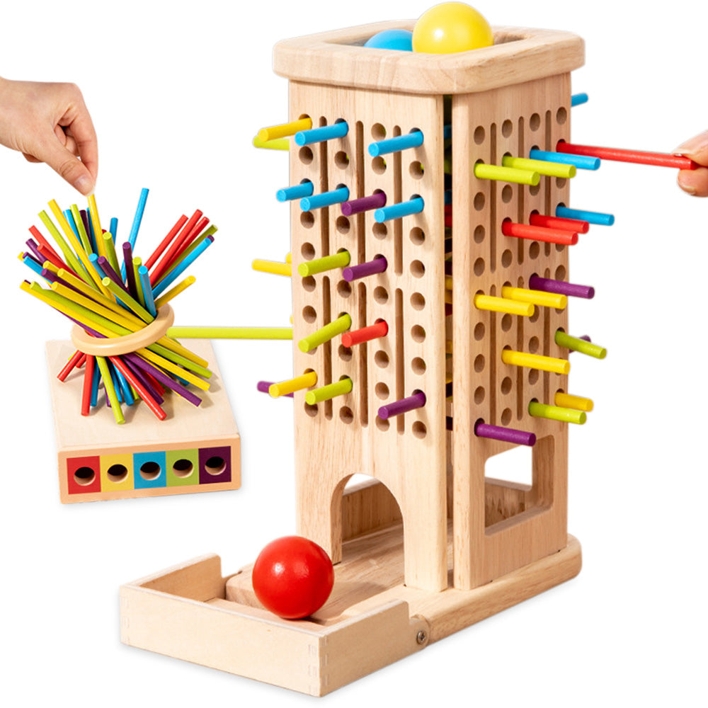 Wooden Tower 3-in-1 Stick Pulling and Balance Board Game for Little Ones and Family