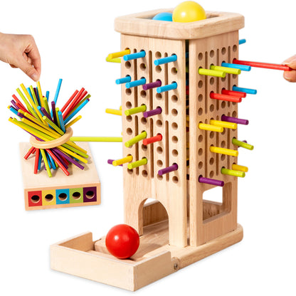 Wooden Tower 3-in-1 Stick Pulling and Balance Board Game for Little Ones and Family