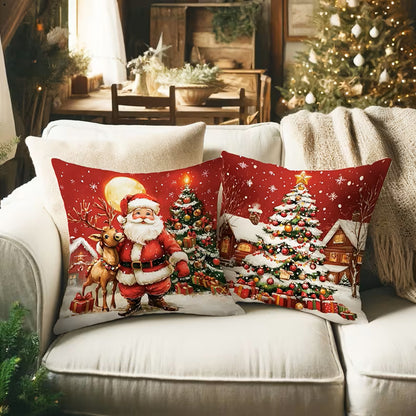 4 Pack 45x45cm Christmas Pillow Covers Plush Pillowcase - Red