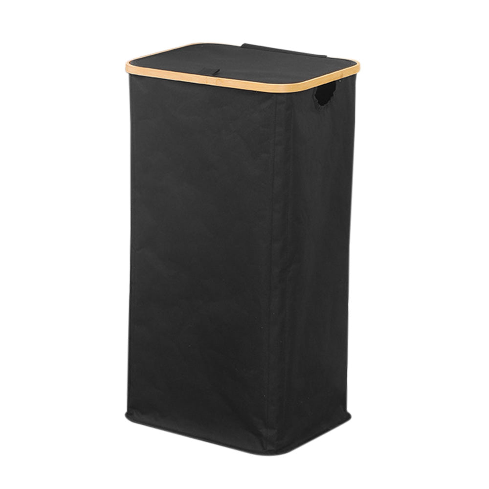 100L Laundry Basket with Lid Clothes Hampers for Laundry with Bamboo Handles Removable Bag-Black