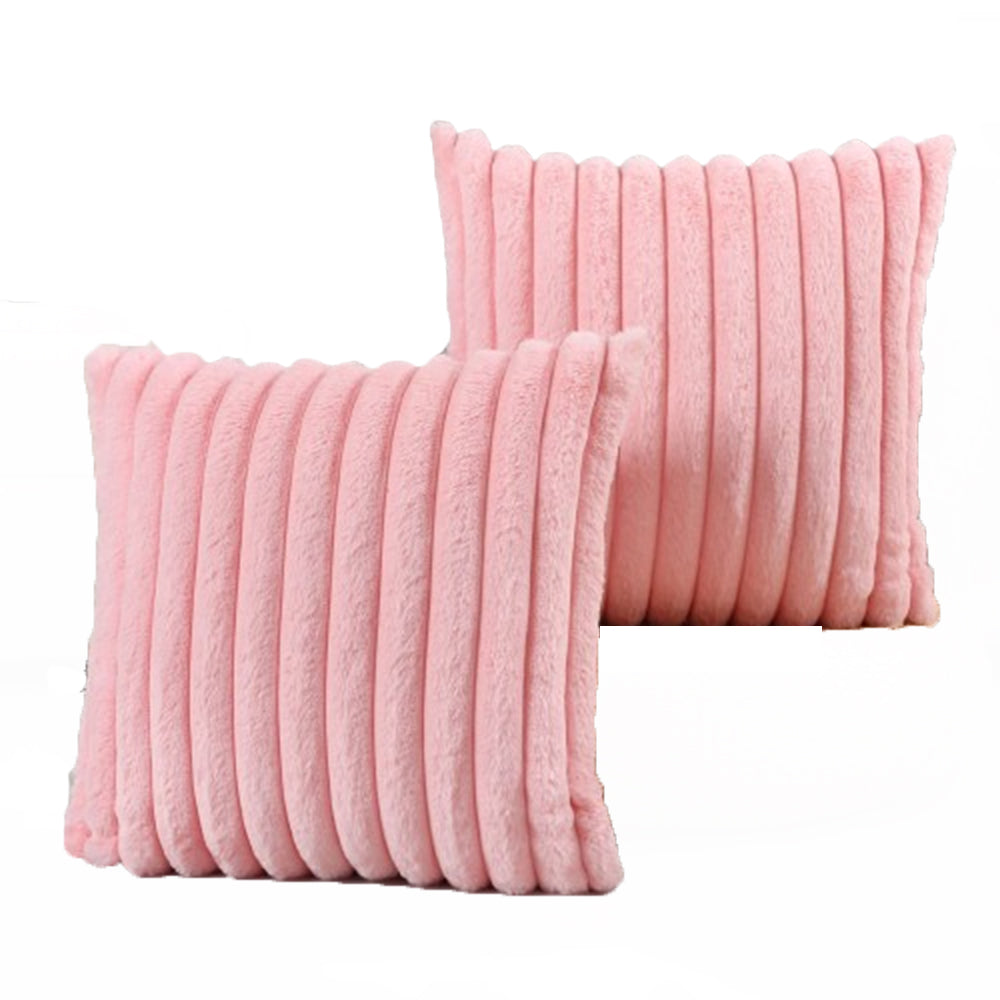 Soft Cozy Square Spring Striped Decorative Throw Pillow Covers-Pink