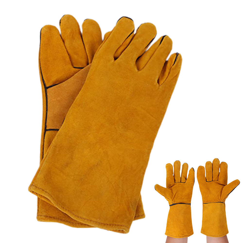 Double Layer Leather Welding Gloves Heat Resistant Fireproof Protective Safety Gloves Yellow