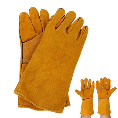 Double Layer Leather Welding Gloves Heat Resistant Fireproof Protective Safety Gloves Yellow