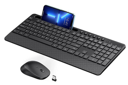 Wireless Keyboard Mouse Combo Full-Size Quiet Keyboard with Palm Rest and Phone Holder