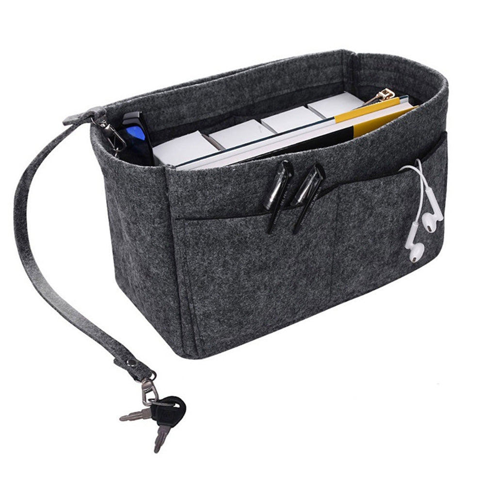 Thick Felt Tote Bag Organizer Insert with Multiple Pockets -Grey
