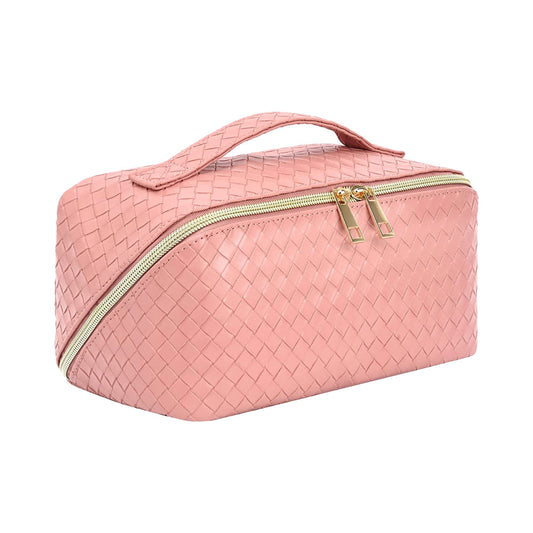 Makeup Bag Large Capacity Travel Cosmetic Bag Portable PU Leather Makeup Bag Organizer Pink