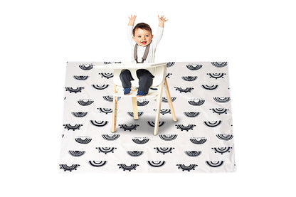 Washable Portable Baby Splat Mat For Under High Chair Arts Anti-Slip Floor Protector-Black And White Rainbow