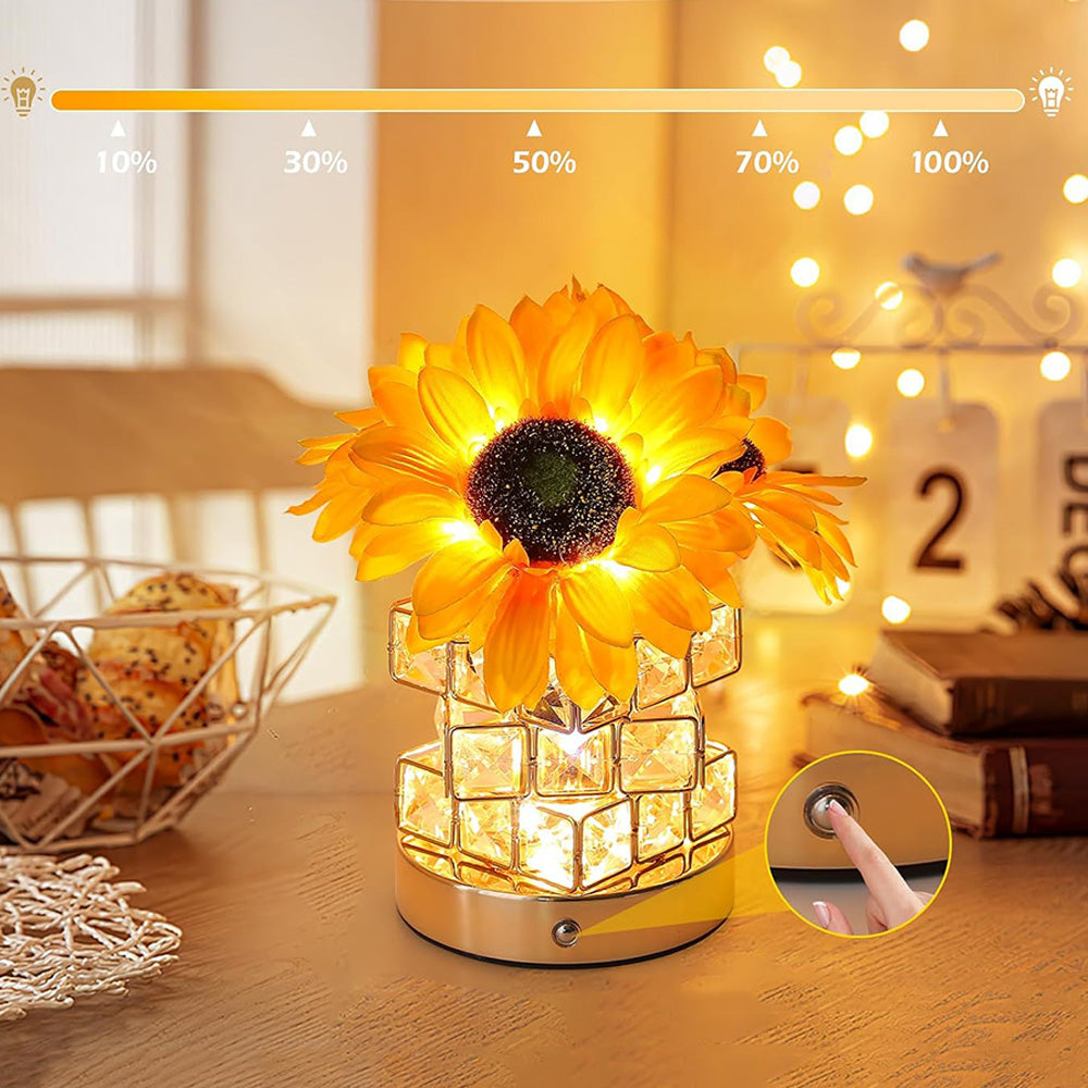 3-Color Dimming Wireless Sunflower Lamp Rechargeable Touch Control Table Lamp