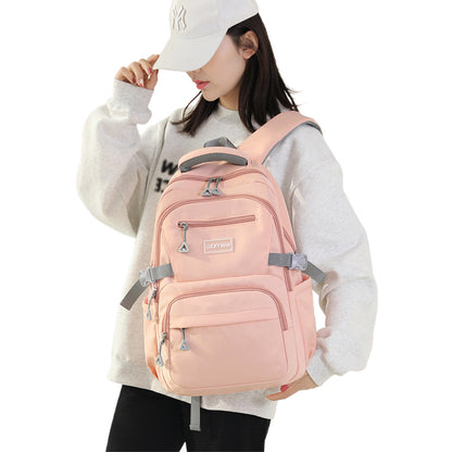 Solid Nylon Backpack Teenage Girls School Shoulder Bag Pink