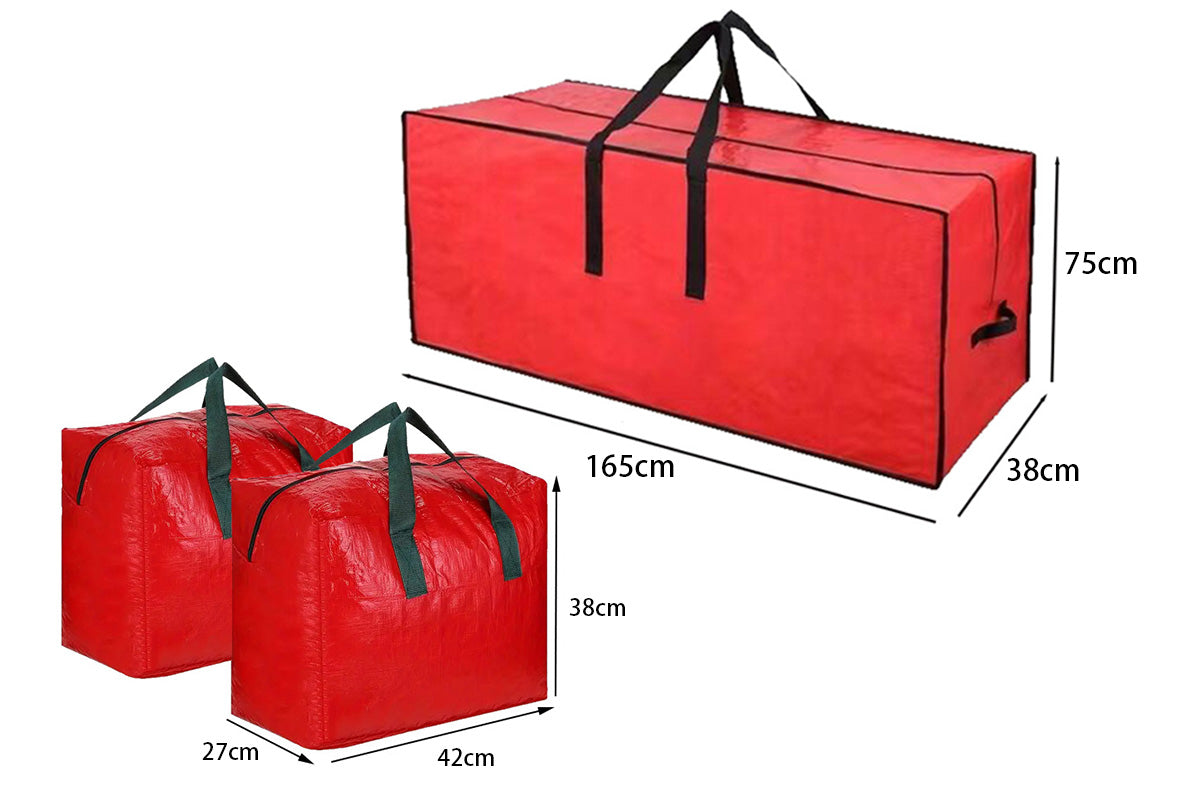 3Pcs Large Christmas Tree Storage Bags Waterproof with Handles and Zipper-Red