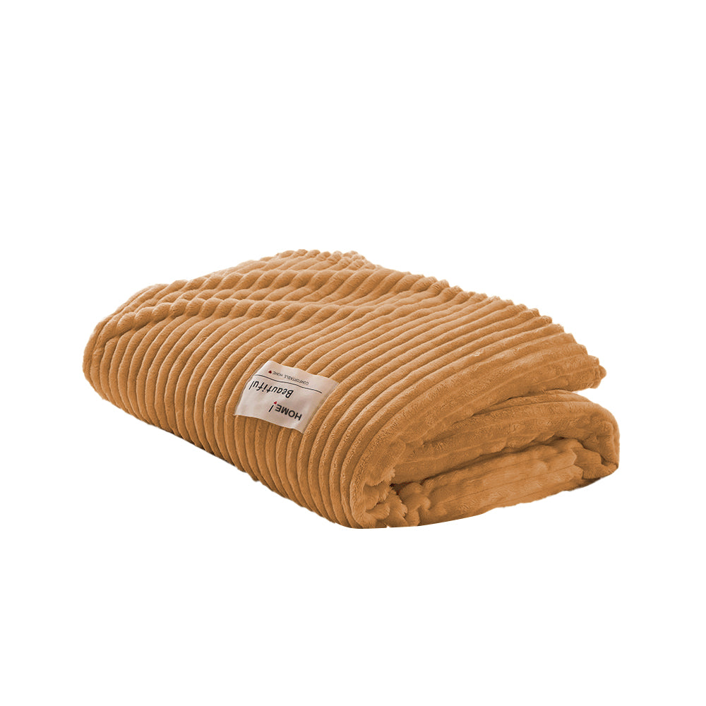 Solid Soft Stripe Pattern Throw Blanket Nap Blanket Sofa Bedding Blanket for All Season Khaki
