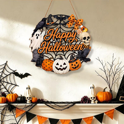 2 Pack Engineered Wood Halloween Ghost Pumpkin Hanging Door Signs - Happy Halloween