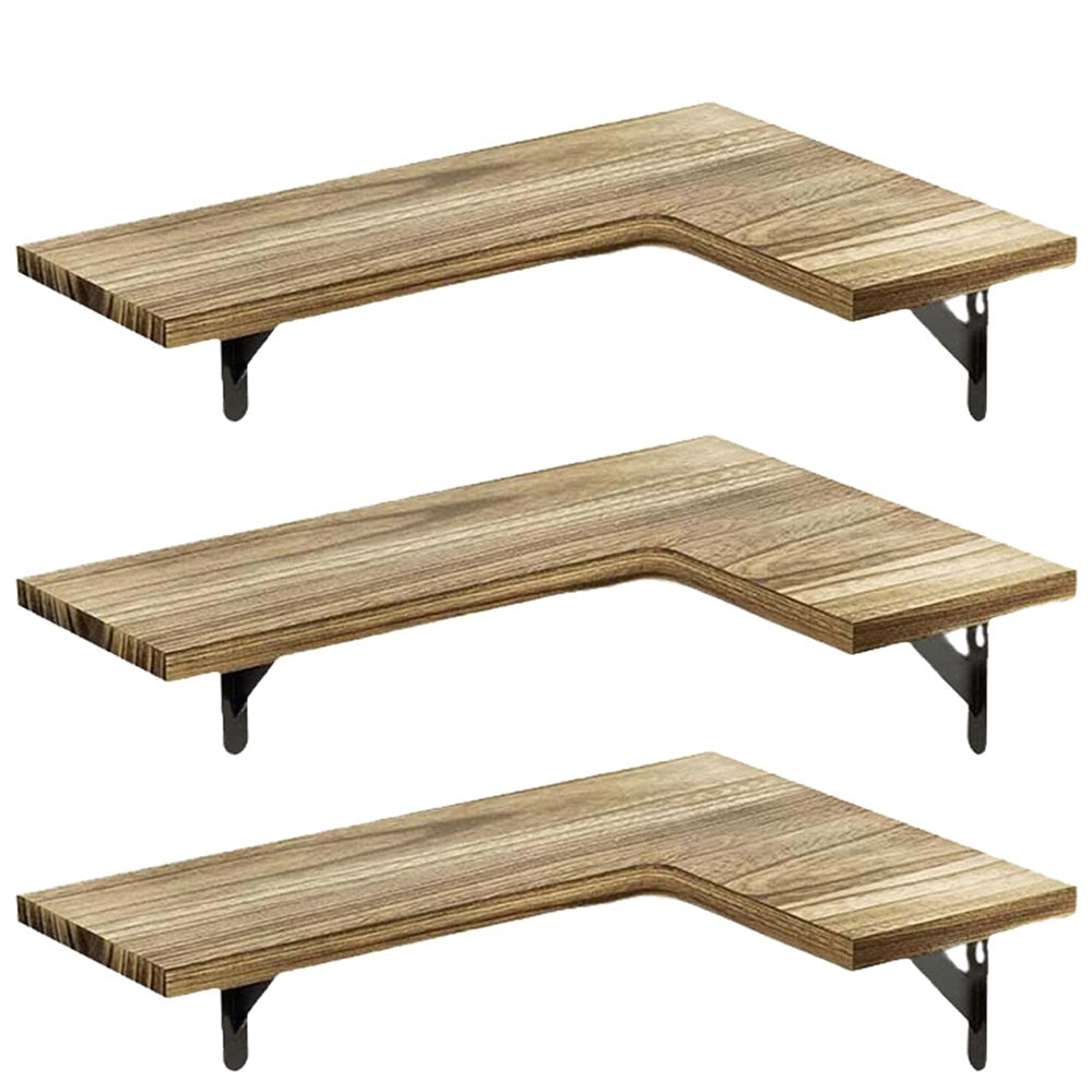 Corner Floating Shelves Set of 3 Wall Mounted Rustic Wood Storage Display Shelves-Brown