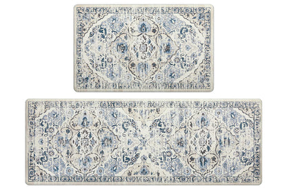 2Pcs Boho Anti-Fatigue Kitchen Mats Non-Slip Cushioned for Kitchen Sink Laundry -Navy Blue