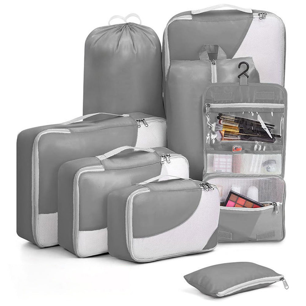 8Pcs Set Travel Packing Cubes Compression Storage Bags for Suitcases Grey