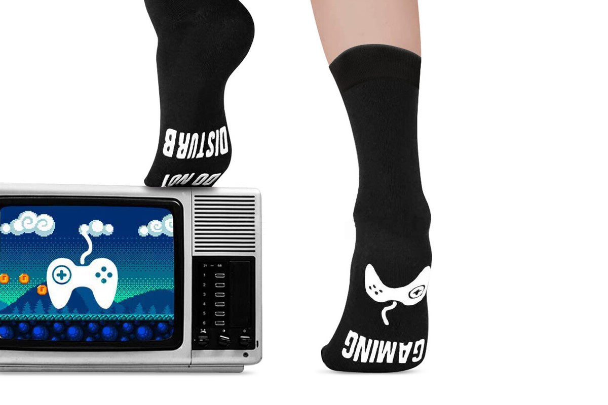Funny Gaming Socks with Do Not Disturb I Am Gaming Text-Yellow