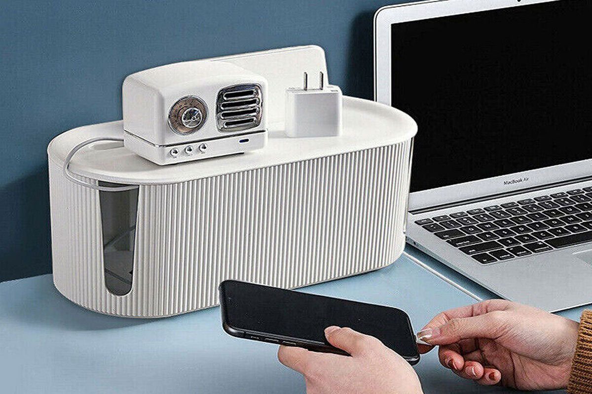 2Pcs Cable Storage Box Wire Management Case Power Plug Socket Organizer Box-White