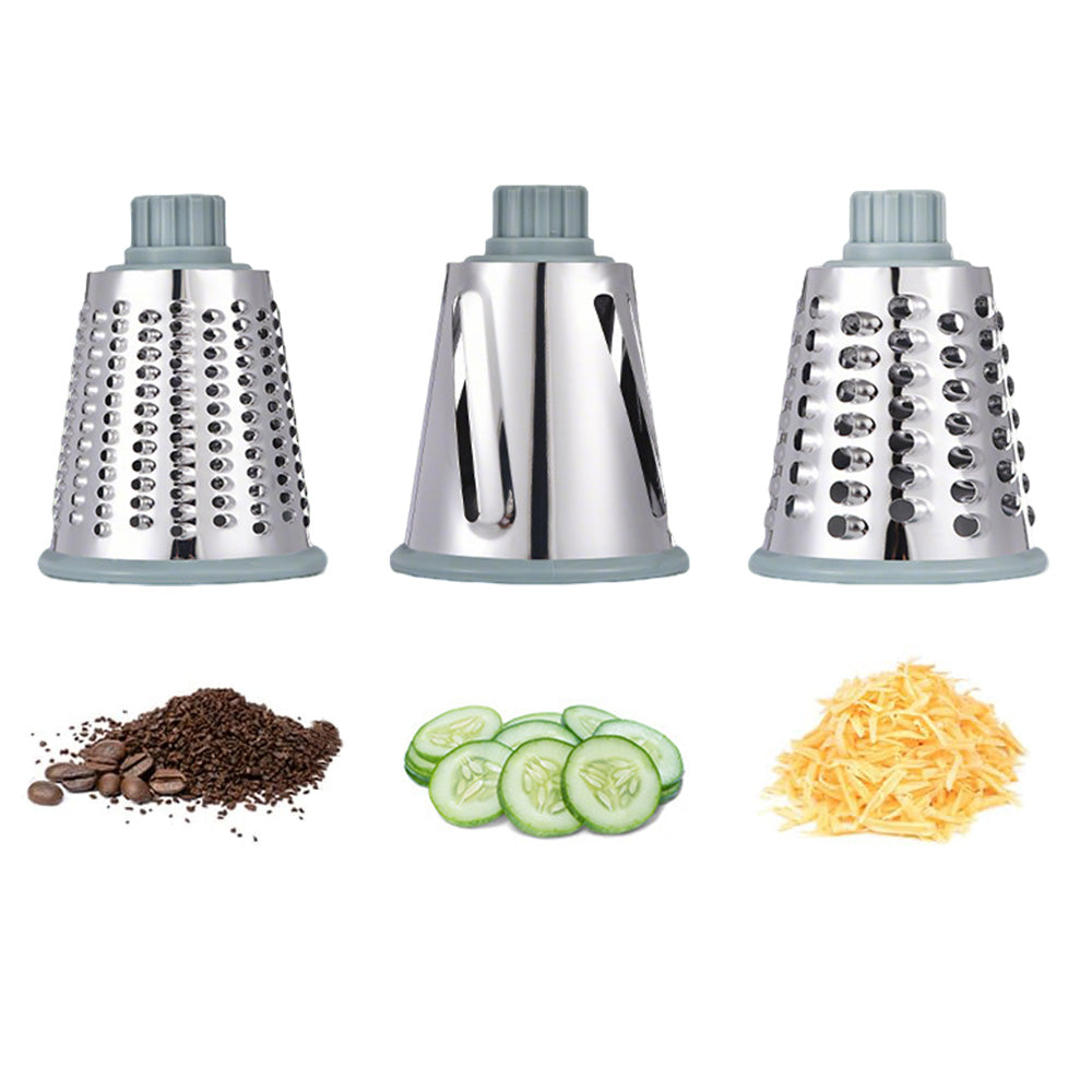 Rotary Vegetable Chopper 3-Blade Cylinder Hand-Cranked Slicer Shredder Grater-Green