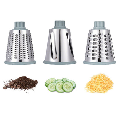 Rotary Vegetable Chopper 3-Blade Cylinder Hand-Cranked Slicer Shredder Grater-Green
