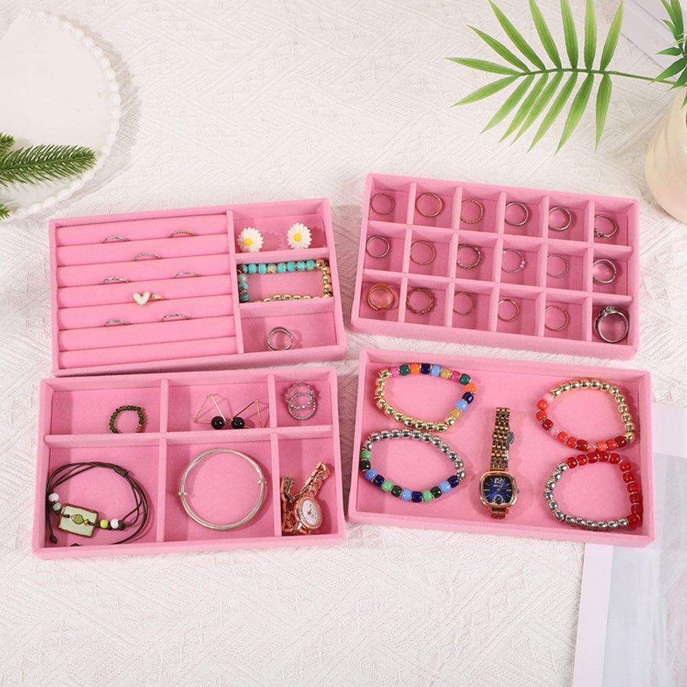 4pcs Stackable Jewelry Organizer Boxes Set for Earrings Rings Necklaces Bracelets-Pink