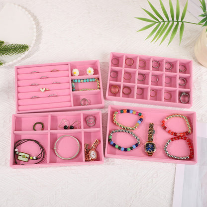 4pcs Stackable Jewelry Organizer Boxes Set for Earrings Rings Necklaces Bracelets-Pink