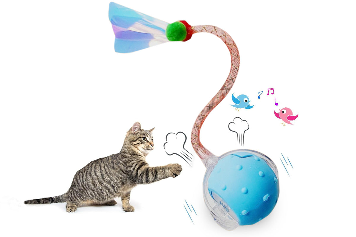 Interactive Cat Toys Ball for Indoor Cats Moving Cat Ball with Elastic Tail -Blue