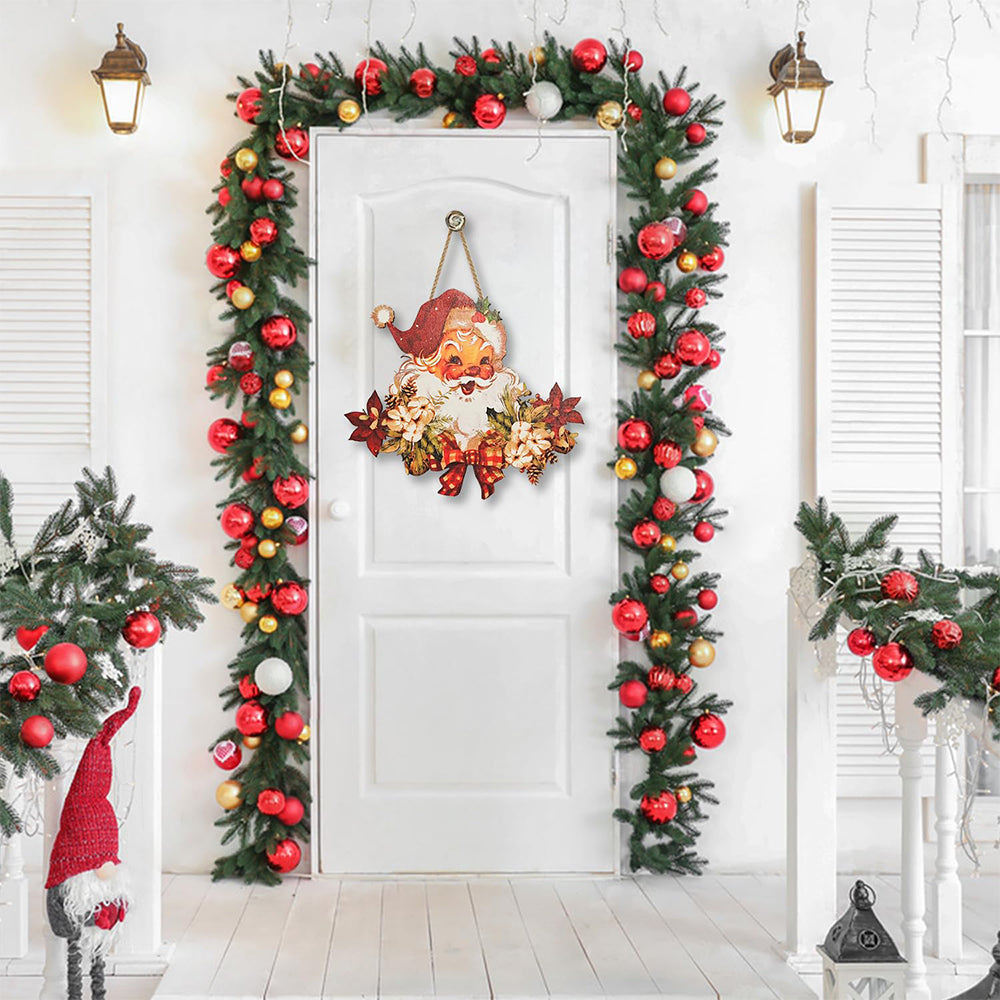 2D Santa Door Sign Hanger Engineered Wood Christmas Wall Decor