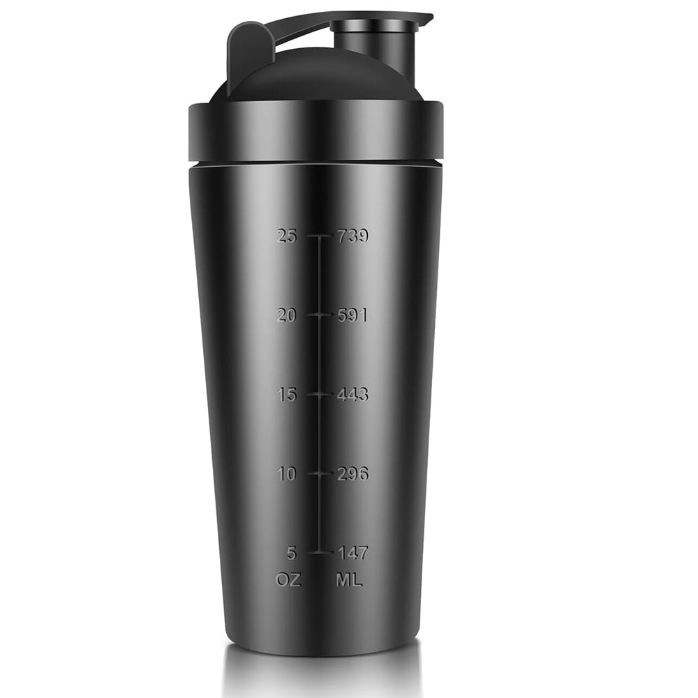 750ml 304 Stainless Steel Protein Shaker Bottle with Mixing Ball-Black