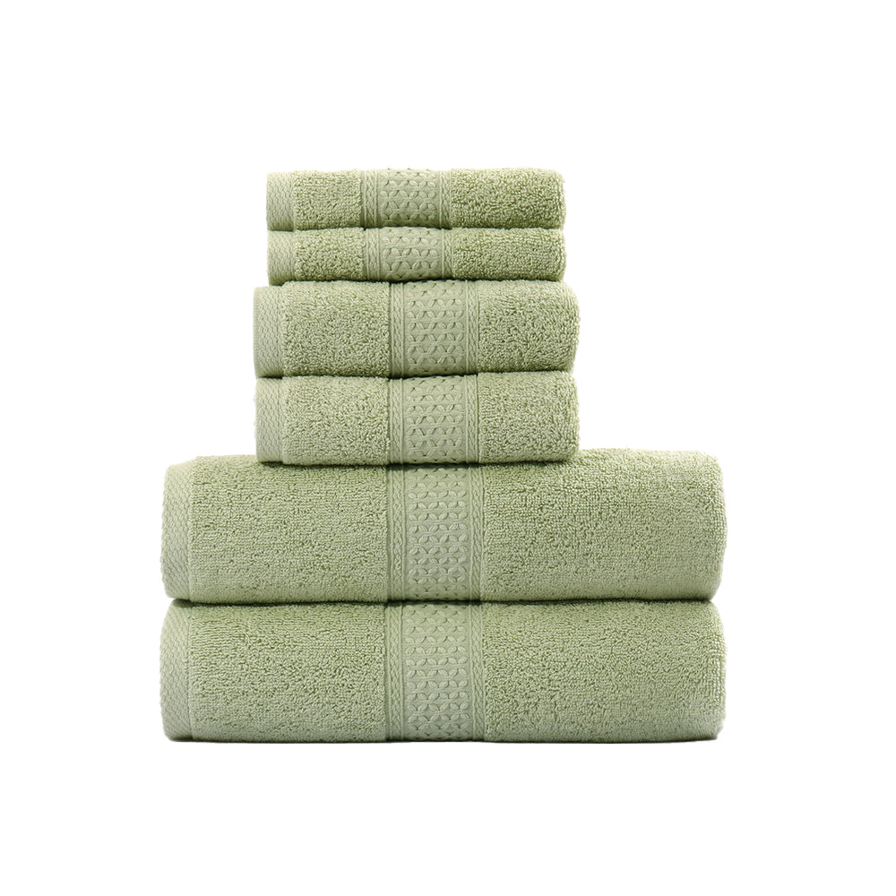 6 Piece Cotton Towel Set Bath Towels Hand Towels Washcloths for Bathroom Green