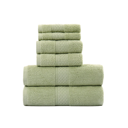 6 Piece Cotton Towel Set Bath Towels Hand Towels Washcloths for Bathroom Green