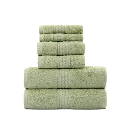 6 Piece Cotton Towel Set Bath Towels Hand Towels Washcloths for Bathroom Green