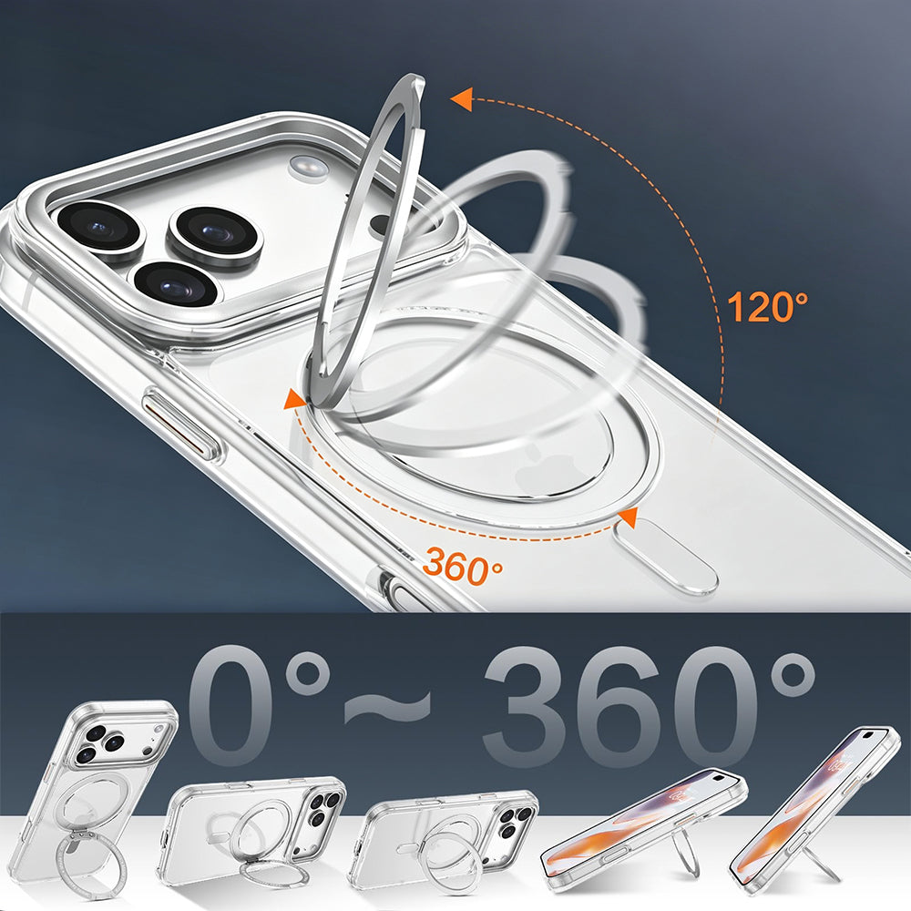 360 Degree Rotating Stand Case for iPhone 18Pro 17Pro - Clear