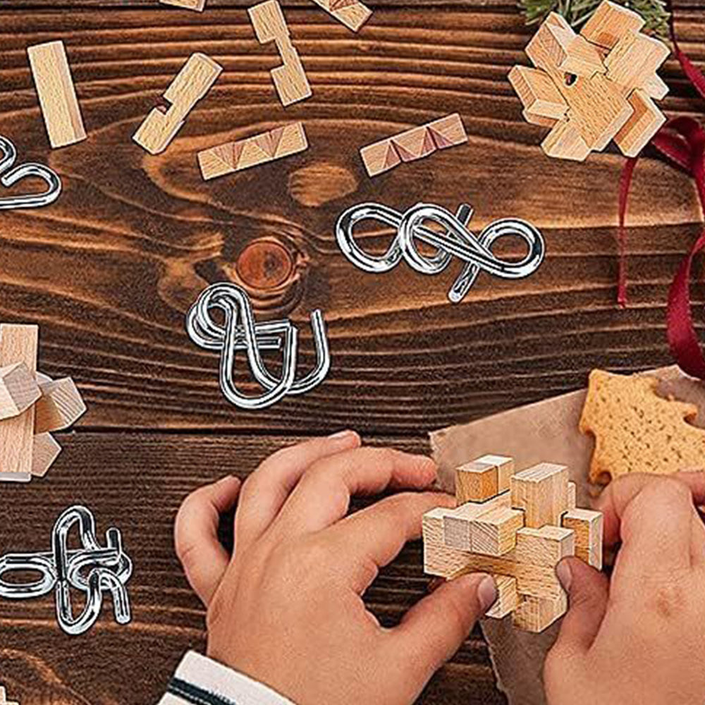 24PCS Brain Teaser Christmas Advent Calendar with 3D Stainless Steel & Burr Puzzles