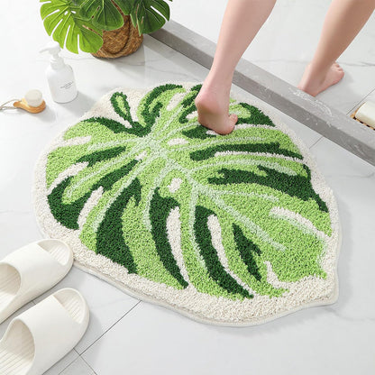 Faux Sherpa Bathroom Mat Monstera Leaf Design Non Slip Washable Rug for Bathroom Floor
