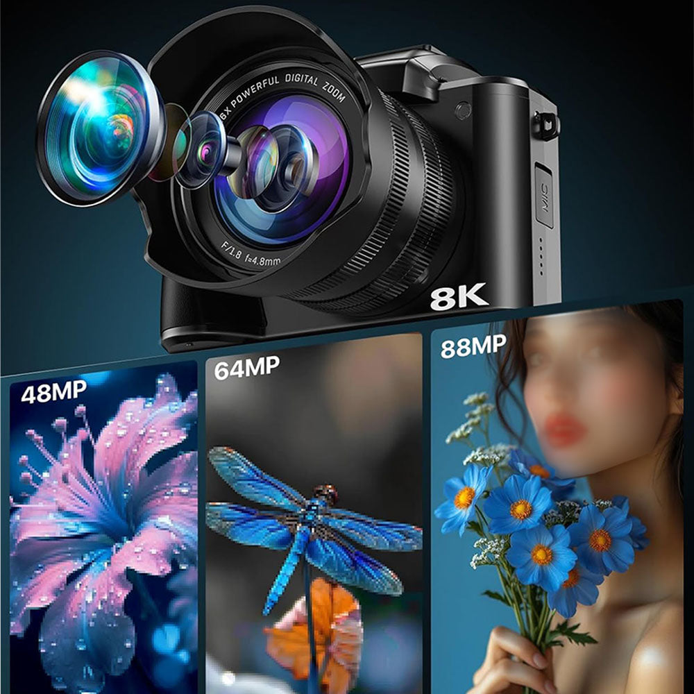 8K Digital Cameras for Photography Dual-Len Camera for YouTube