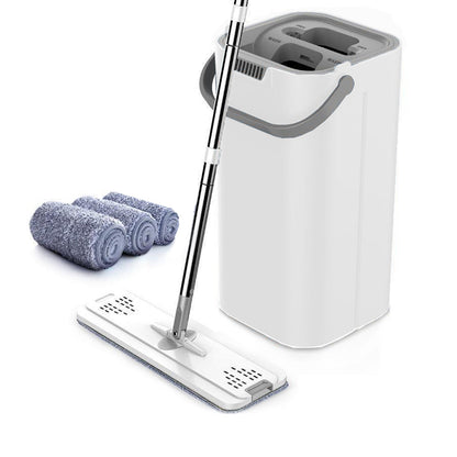 360-degree Rotatable Flat Floor Mop and Bucket Set with 4 Microfiber Mop Pads Floor Cleaning Tool White