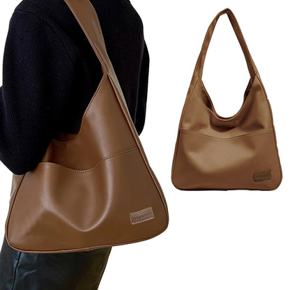 PU Leather Work Shoulder Bag Large Tote Bags for Women Bucket Handbag Brown