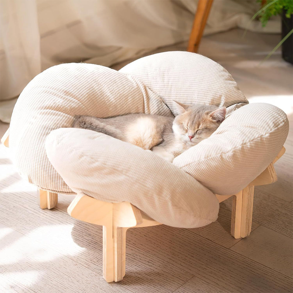 Wooden Pet Bed Elevated Flower Cat Bed Fluffy Pet Couch for Puppy