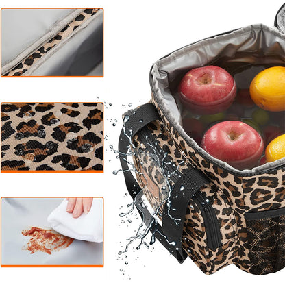 15L Leopard Insulated Lunch Bag with Adjustable Shoulder Strap