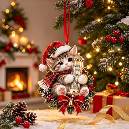 5 Piece Christmas Cash Holder Animal Ornaments with Clear Money Tubes